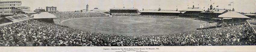 1932 England v Australia Cricket Panoramic Print 'The Bodyline Series' a black and white print, of