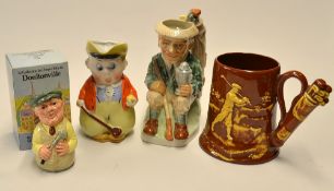 Interesting collection of golfing ceramics to incl continental bisque milk jug, early Dartmouth