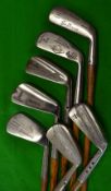 7x desirable stainless head assorted irons incl 4x Maxwell, Spalding Deep face mashie, George Duncan