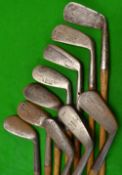 10x various irons incl"Chubby" no.2 iron, round back mid iron, Maxwell, Cardinal m/niblick et al