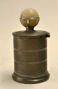 Pewter Golf Ball cigarette dispenser - fitted with mechanical hinged lid with Dunlop square mesh