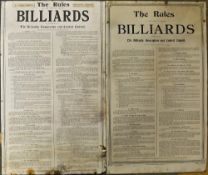 1921 and 1937 Billiards 'The Rules' Posters for the rules of English Billiards authorised by the