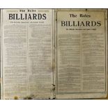1921 and 1937 Billiards 'The Rules' Posters for the rules of English Billiards authorised by the
