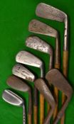 9x irons - to incl L/h Maxwell iron, Spalding m/niblick, Simpson Carnoustie driving iron, Gibson