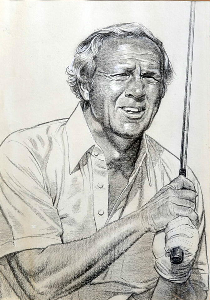 Unknown ARNOLD PALMER THE KING - 10x major golf winner - head and shoulders golfing sketch - mf&g