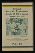 1953 Australia XI Cricket Visit to Tasmania Official Souvenir Programme date March 7-14 1953, with