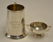 2x silver plated golf trophies to incl 1933 Ipoh Golf Club (Malaysia) Monthly medal heavy quality