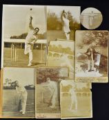 Selection of Cricket Sepia Photographs - includes 1938 D Wright, Kent, J. Seymour, Alec Hearne,