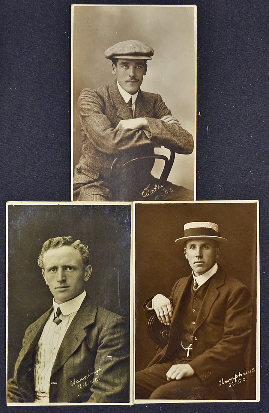 Early 1900 Kent Cricket Real Photo Postcards to include Humphreys, Hardinge, and Woolley, all