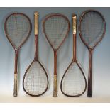 Set of Early 20th Century Wooden Badminton Rackets to include four similar rackets, all marked '