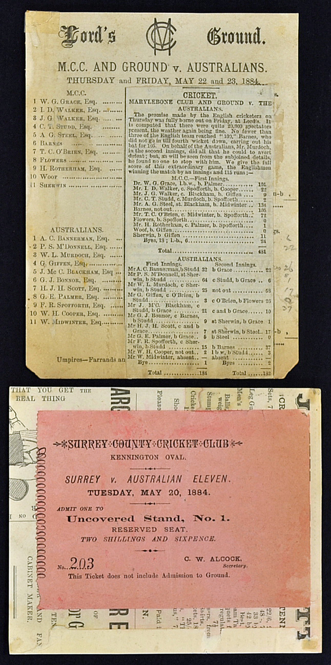 1884 Australia Tour to England Score Cards to include M.C.C. and Ground v Australians date 22/23 May - Image 2 of 2