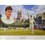 Graeme Hick Signed 'Century of Centuries' Cricket Print - signed by the artist David Stallard,