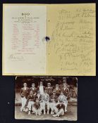 1909 Dinner to the Kent Cricket XI Signed Dinner Menu with 24 signatures in pencil to the rear of