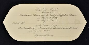 Rare 1884 Admission Card for the Australian XI v The Earl of Sheffield's XI Cricket Match played