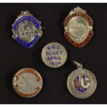 5x decorative Golf Club silver and enamel members badges to incl Prestonfield Golf Club, Cramond