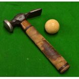 Rare Hand Hammer Guttie Golf ball hammer - with circular face and wide chisel - fitted with