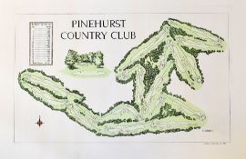 5x Famous US Major Golf Course hand coloured course plans to incl Muirfield Village, Pinehurst No.