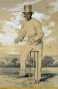 Mid 19th Century Thomas Box (1808-1876) Cricket Lithograph depicting Box in his Wicketkeeper