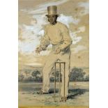 Mid 19th Century Thomas Box (1808-1876) Cricket Lithograph depicting Box in his Wicketkeeper