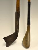 2x fine Old Troon replica 17thc half scale golf clubs to incl early example of a Spur toe iron (22")