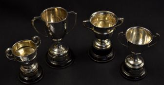 4x small silver golfing trophies to include 2x engraved both for C.M.G.C -Captains Cup 1939, and The