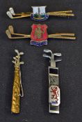 Various Golfing Metal Brooches mostly feature golfing clubs and bags, with Aberfeldy and Dumfries
