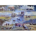 Scenes of Newmarket Colour Print by David Trundley, a montage of scenes, framed and glazed 76 x 60cm