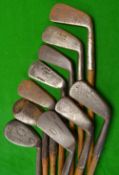Range of irons from long irons, mid irons and niblicks - makers incl Tom Morris serpent, Munro,