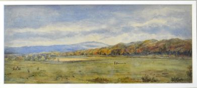 Scottish School ELIE GOLF COURSE WITH GOLFERS c.1900 watercolour on paper - signed with initials SSS