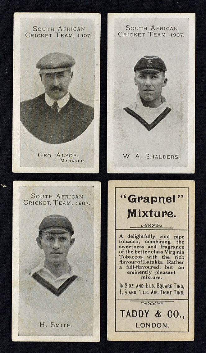 Rare 1907 Taddy South African Cricket Team Cigarette Cards - includes 11 cards with varying