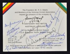 Signed Invitation to the Centenary Test Cricket Match between Australia v England at the Melbourne