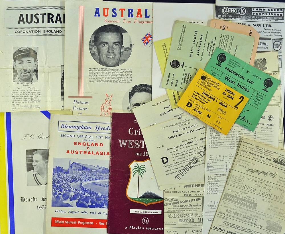 Assorted Selection of Cricket Ephemera to include 1983 cricket tickets including West Indies v