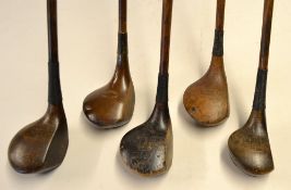 5x various compact lofted socket head woods to incl James Braid brassie, 2x Spalding spoons one with