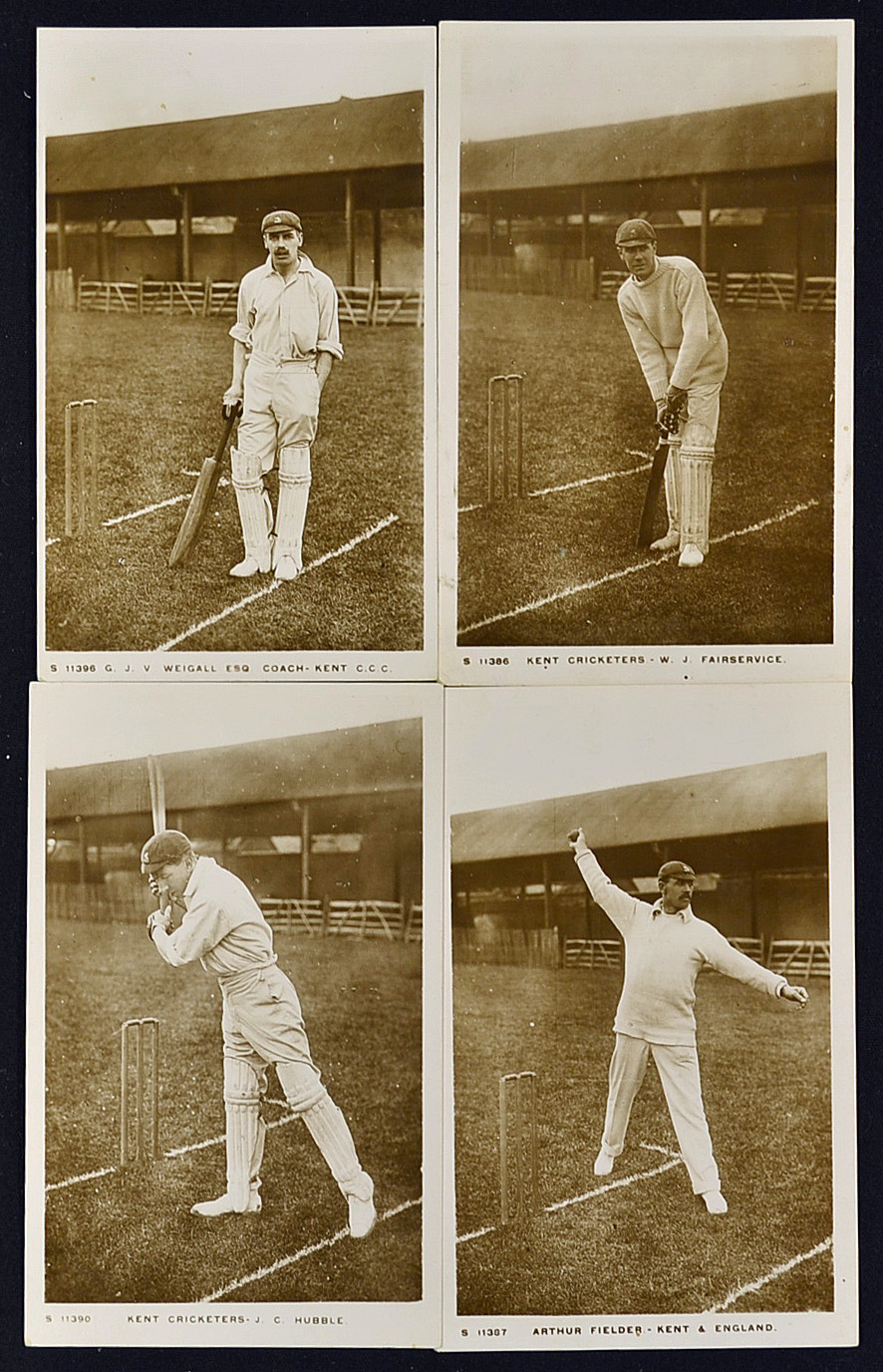 Kent Cricketers Real Photo Series Postcards to include Fairservice, Weigall, Fielder and Hubble, all