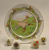 Collection of early 20thc golfing ceramics to incl an amusing plate titled"Golf Language" signed