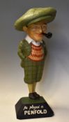 Fine Penfold Man papier-mâché advertising golfing figure c.1930's c/w pipe and mounted on splayed