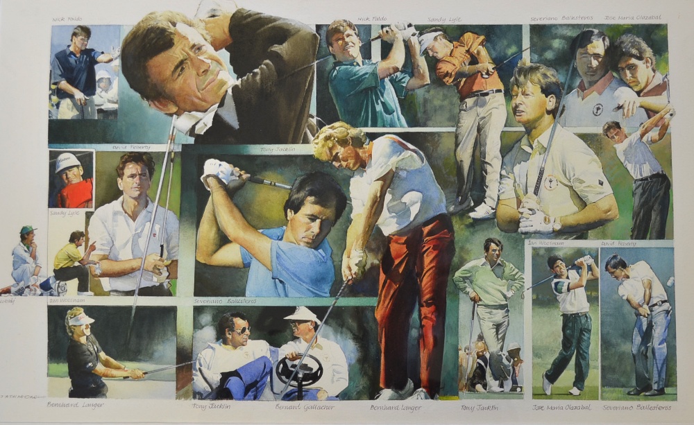 Ashmore, Peter J (1923-) RYDER CUP EUROPEAN TEAM PLAYERS - watercolour signed by the artist -