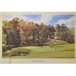 Weaver, Arthur (after) signed 3x AUGUSTA NATIONAL GOLF CLUB - AMEN CORNER signed coloured artist