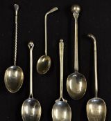 6x interesting silver golf club teaspoons - with various golf club stems and golf ball finials, 3x