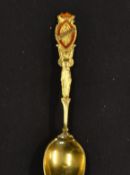 Fine St Dunstan's Golf Club silver gilt and enamel golf spoon - with decorative stem, cross golf