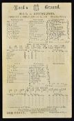 1909 M.C.C. v Australians Cricket Score Card played at Lords date 20/21 May 1909 with scores written
