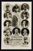 1926 England v Australia Cricket Postcard depicting the team for the Third Test Match at Leeds, date
