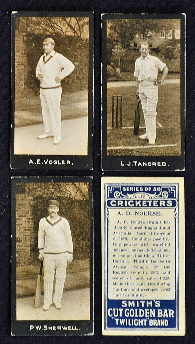F&J Smith's Cricketers Cigarette Cards a part set of 14/50 - appear in good condition