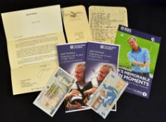 Various Jack Nicklaus (18x Major Golf winner) items to incl 2x Royal Bank of Scotland £5 notes