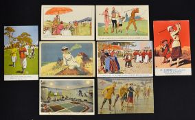 8x various overseas colour golfing postcards from the early 1900's to incl 2x Madrid, La Zoute-