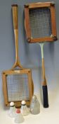 2x badminton wooden rackets, presses and shuttlecocks to incl"Avenue" Special c/w the owners waxed