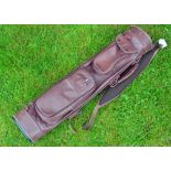 A fine leather golf bag with removable travel hood, 2x pockets and padded leather shoulder strap