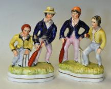 Original Staffordshire Cricket Figures - featuring a batsman and wicket keeper together with another