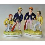 Original Staffordshire Cricket Figures - featuring a batsman and wicket keeper together with another