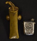 Golf Collectibles - early brass paperweight in the form of golf bag mounted on guttie golf balls